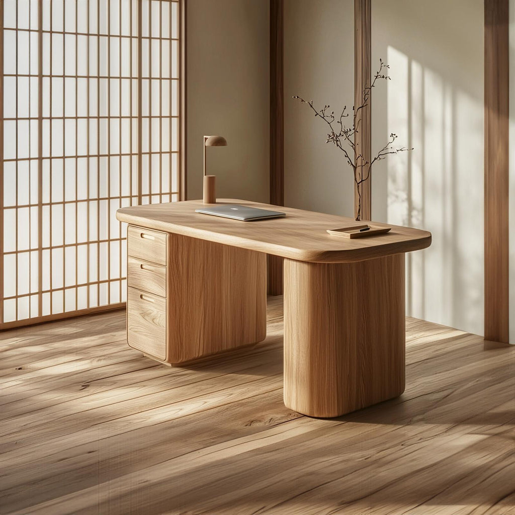 Minimalist Solid Wood Office Desk with Storage Drawers, Modern Bedroom Writing Table & Workstation
