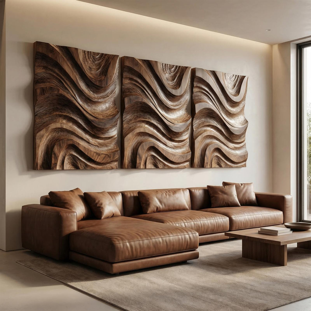 Modern Abstract Wall Art, Handcrafted Textured Wooden Hanging Sculptural Art for Bedroom