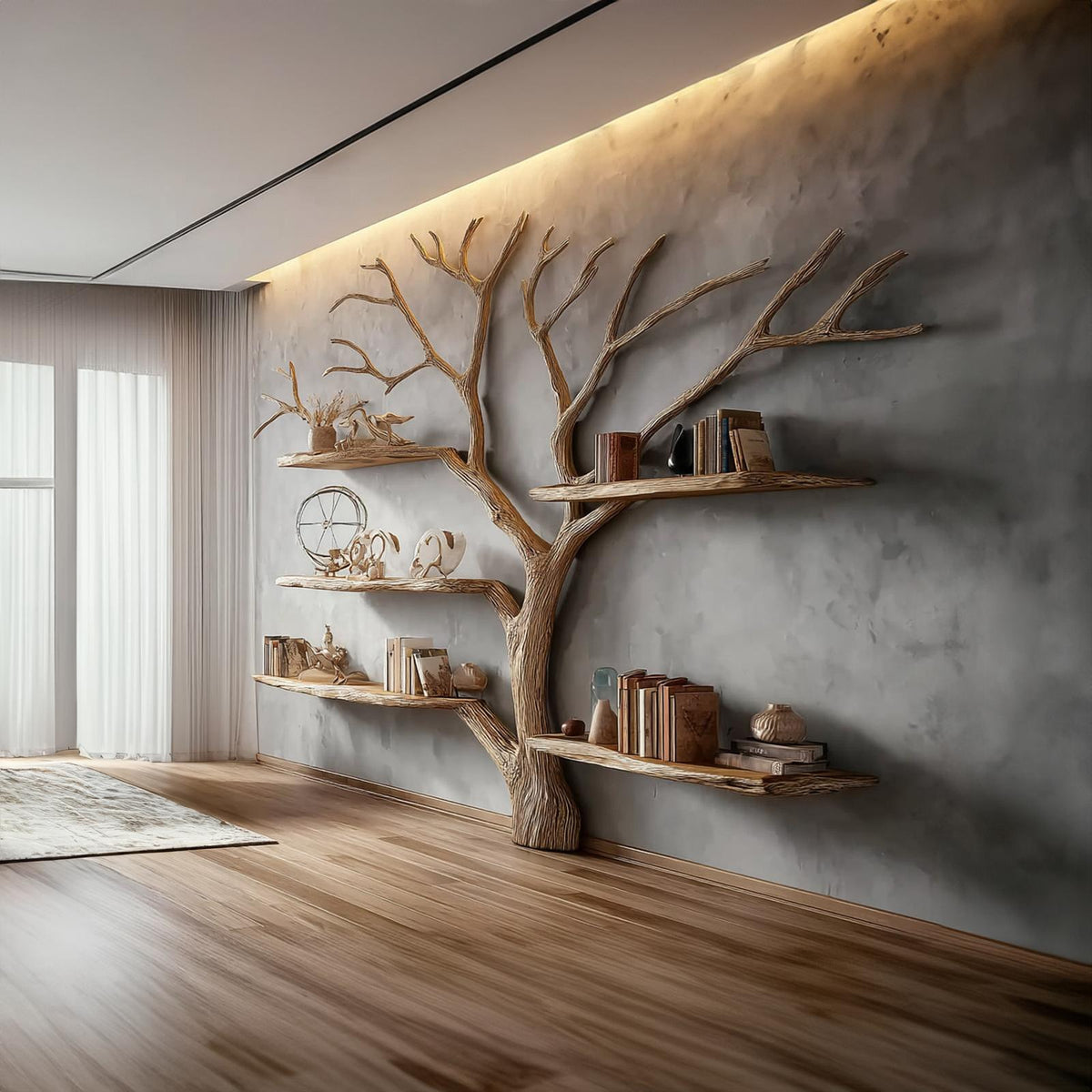 Rustic Tree Shaped Bookshelf Home Office Artistic Display