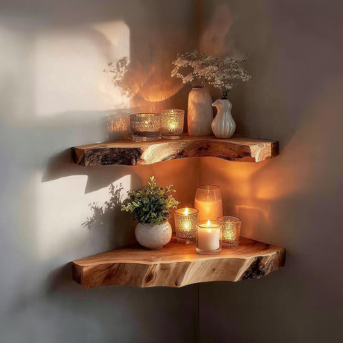 Rustic Corner Floating Shelf Reading Nook