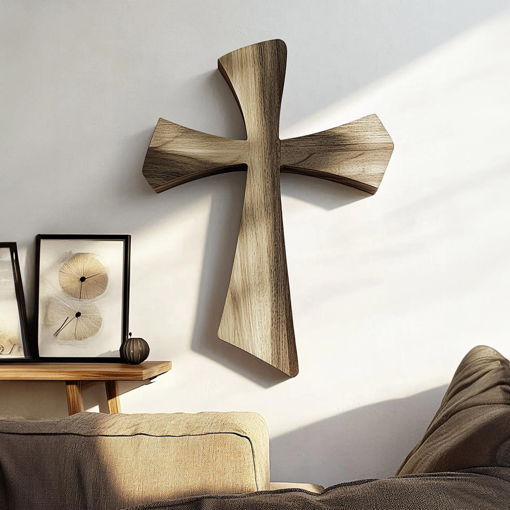 Spry Interior Rustic Faith Wooden Wall Cross, Handcrafted Spiritual Christian Hanging Art for Home Chapel, Living Room & Study SINLKIWD010