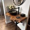 Rustic Floating Shelf, Narrow Solid Wood Washroom Vanity Countertop, Small Bathroom Single Sink Console Shelf