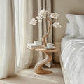 Rustic Tree Shaped Wood Side Table, Handcrafted Natural Log Bedside Nightstand & Accent End Table for Bedroom