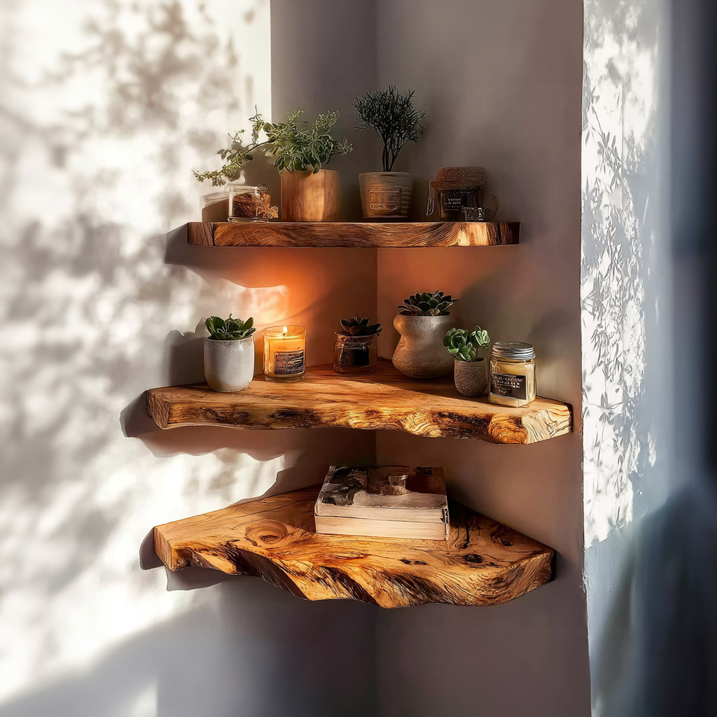 Rustic Wall Mounted Corner Shelf Living Room