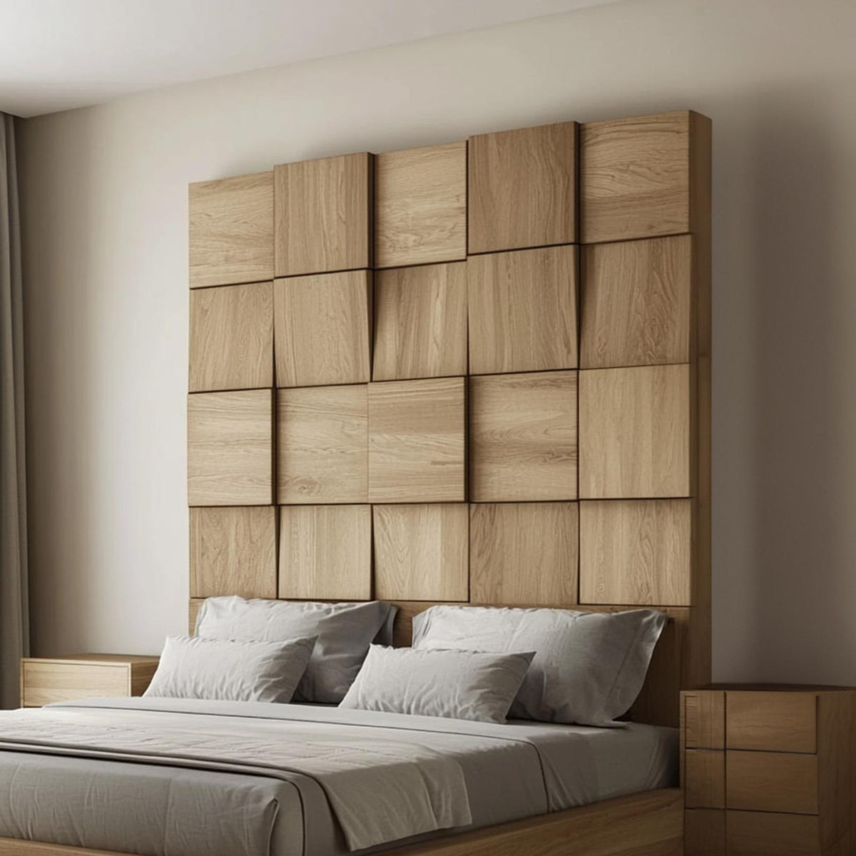 Rustic Organic Wooden Panel Headboard Solid Wood Bedroom Interior Architectural Wall Feature SINLKIDH008D