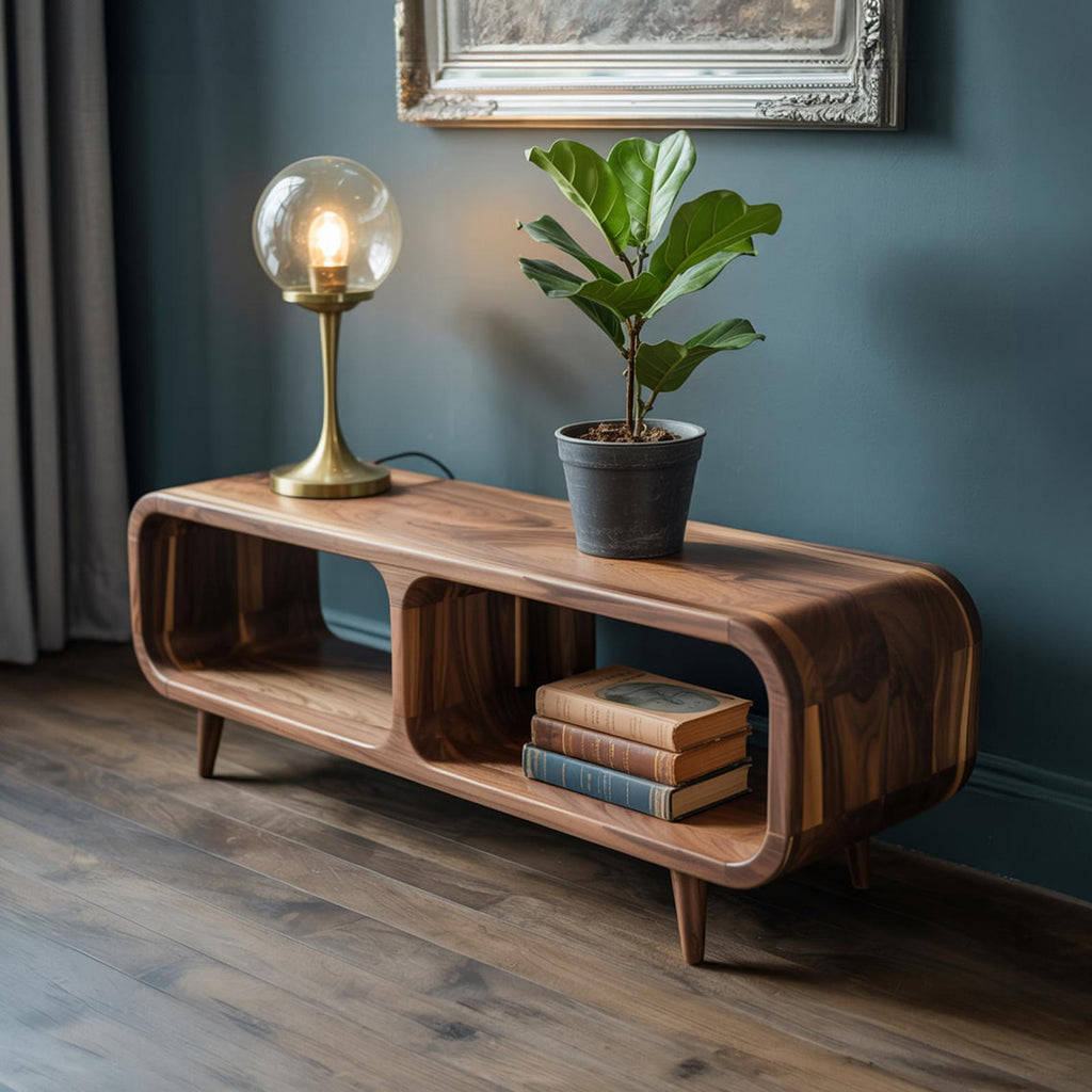 Mid Century Modern Wood Storage Console Table, Accent Credenza with Shelves for Entryway & Living Room