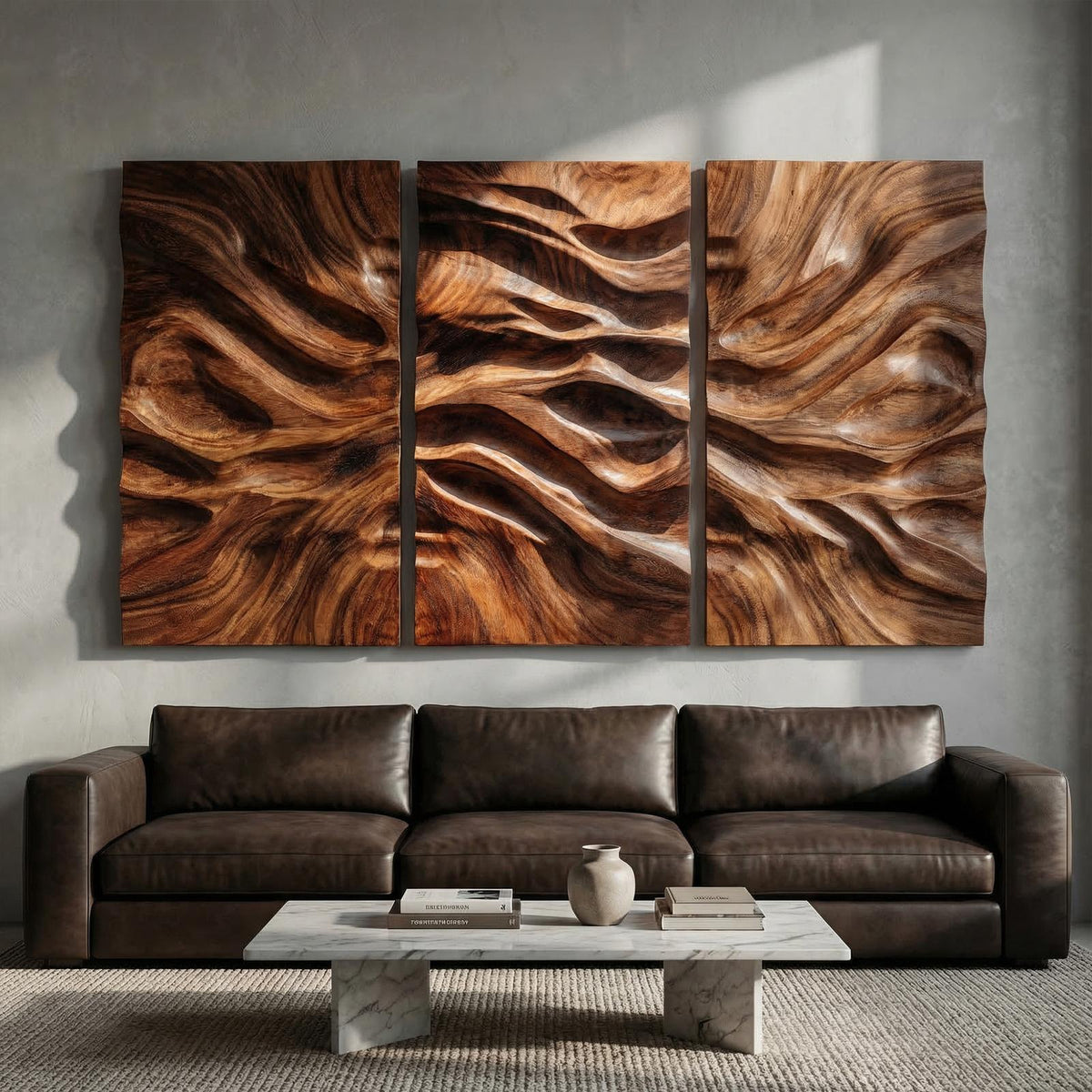 Modern Carved Wall Art, Handcrafted Textured Wooden Panel Hanging Decor for Living Room & Bedroom