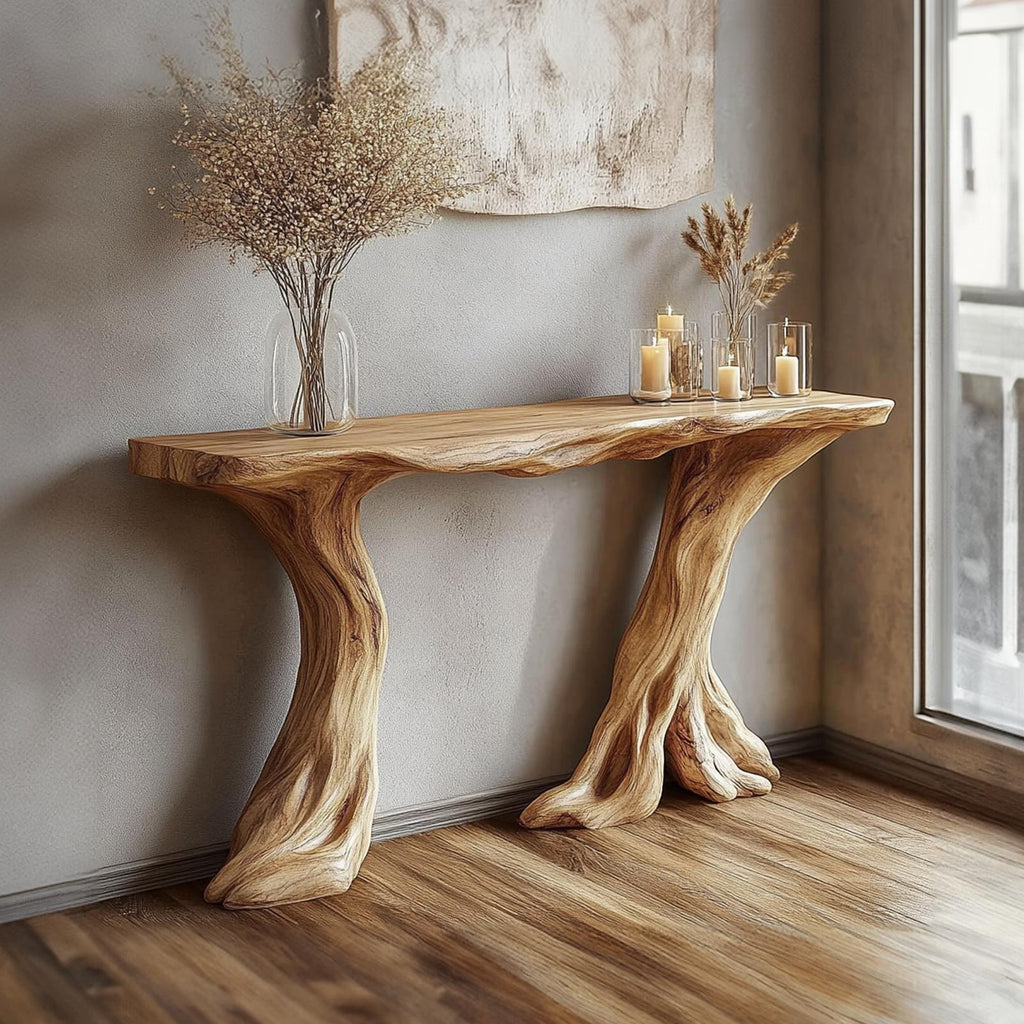 Organic Tree Root Console Table, Solid Wood Live Edge Entryway Table, Rustic Accent Table for Living Room