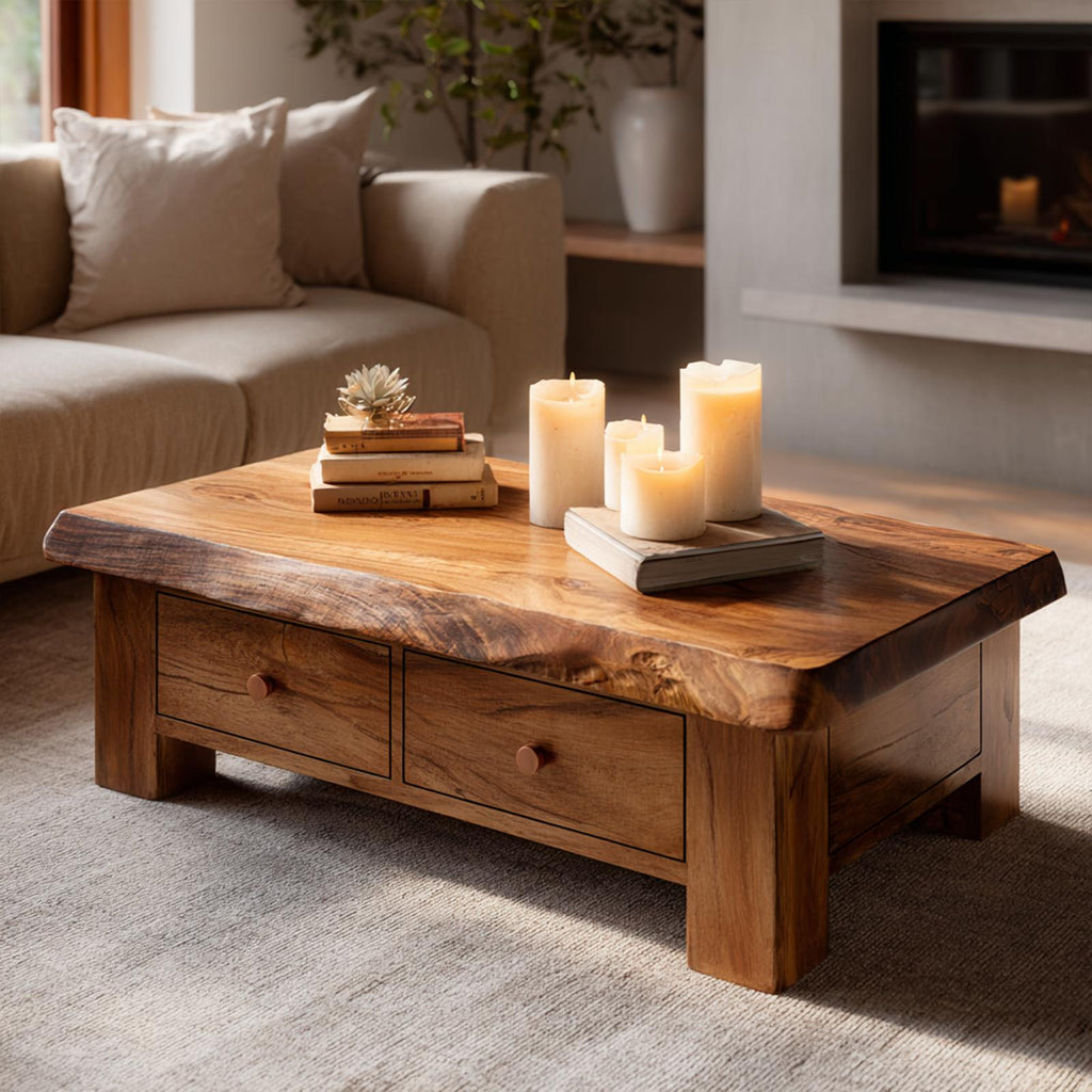Classic Drawer Solid Wood Coffee Table Warm Modern Living Room Interior SINLKICF315