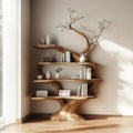 Rustic Unique Tree Shaped Wood Bookshelf, Large Handcrafted Branch Bookcase & Storage Organizer for Living Room