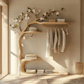 Rustic Tree Clothes Rack Solid Wood Bedroom Organizer