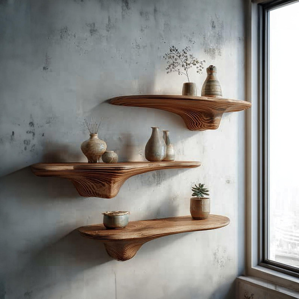 Rustic Mushroom Floating Shelves Office