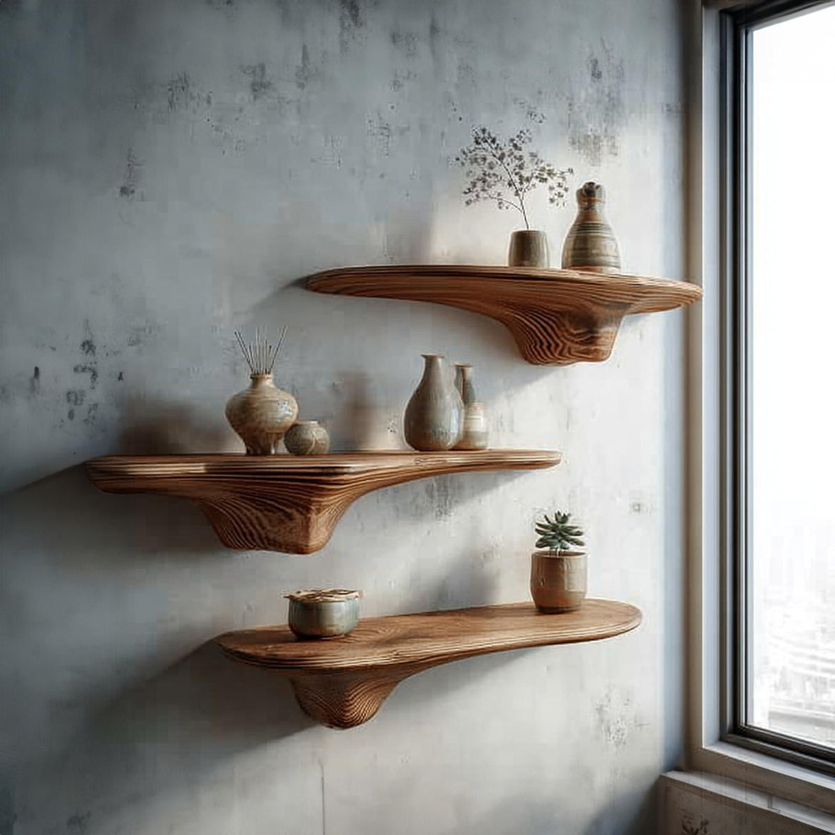 Rustic Mushroom Floating Shelves Office