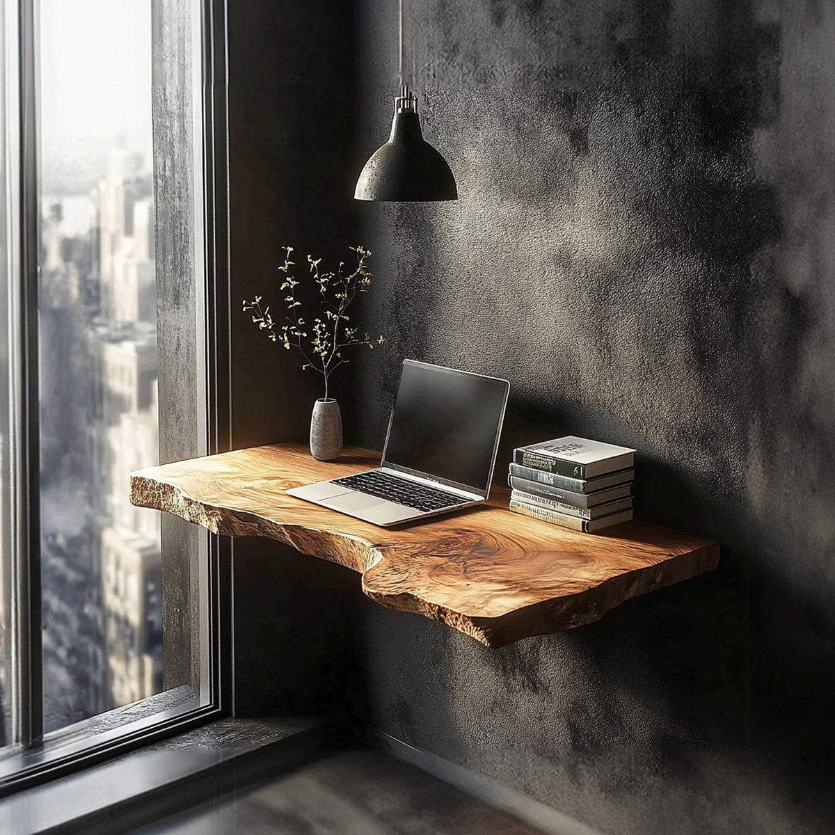 Rustic Floating Wood Desk, Wall Mounted Compact Space-Saving Laptop Workbench for Home Office Workspace or Living Room
