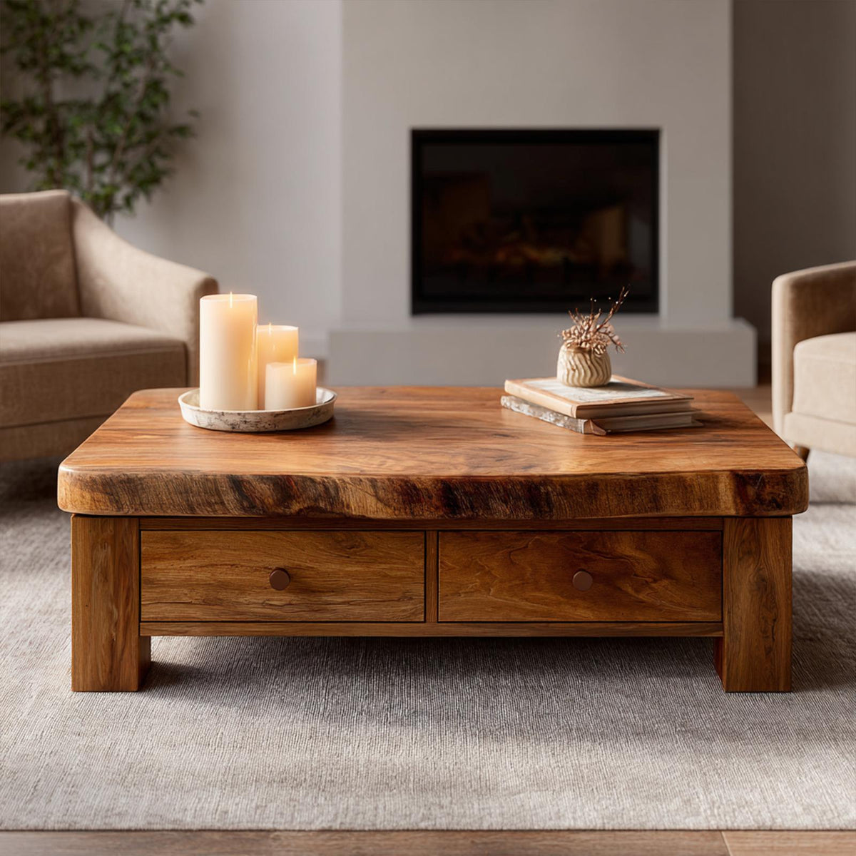 Spry Interior Heirloom Style Solid Wood Coffee Table, Balanced Mid-Century Modern Center Table for Elegant Living Room, SINLKICF316