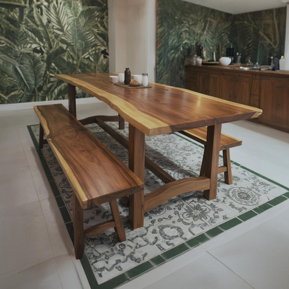 Rustic Live Edge Wood Dining Table, Handcrafted Solid Slab Kitchen Table for Dining Room Decor, Model