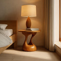Mid Century Modern Sculptural Bedside Table, Wood Nightstand & Accent End Table for Bedroom, Living Room Decor