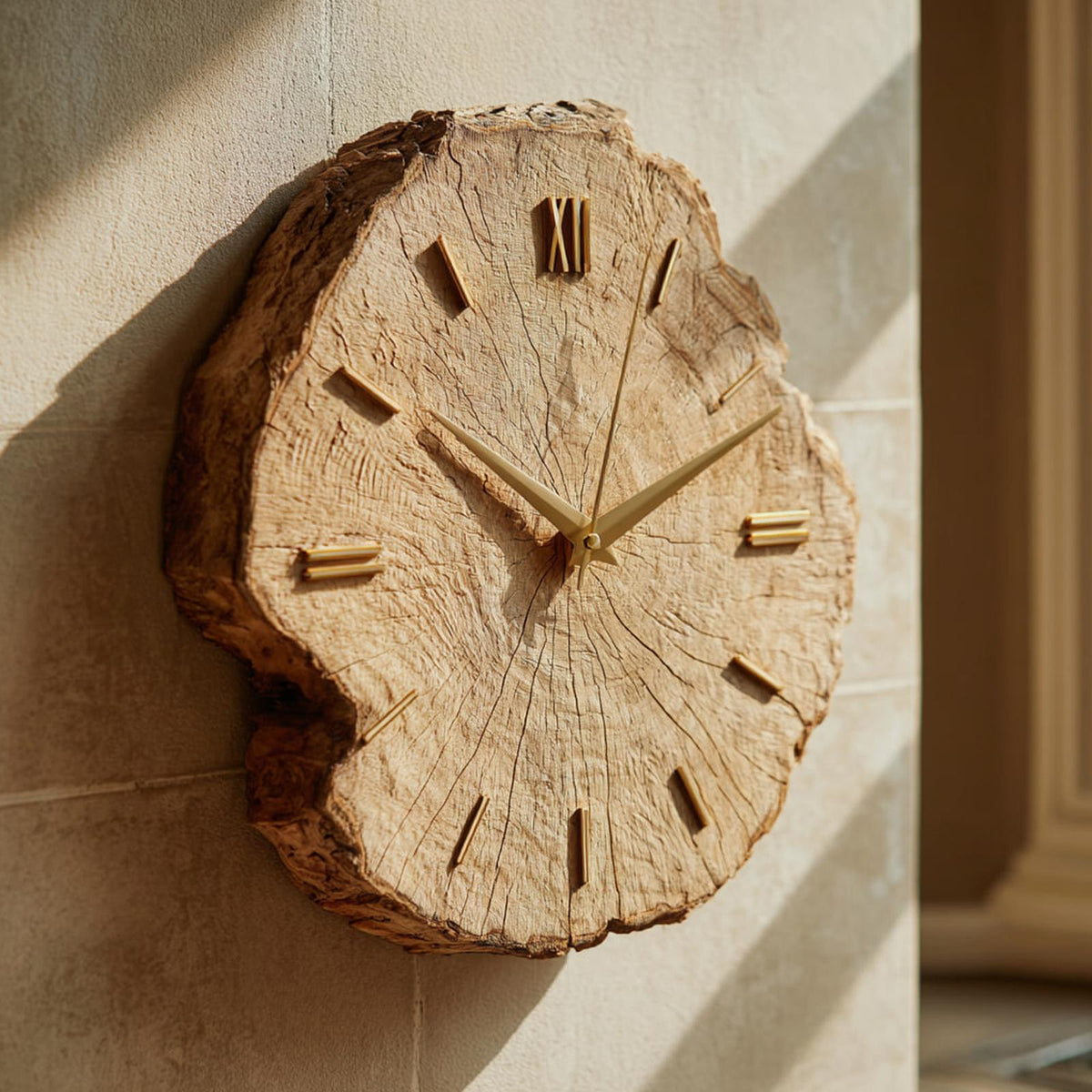Spry Interior Rustic Organic Wood Wall Clock, Large Handcrafted Live Edge Tree Slice Silent Clock for Living Room, Model SINLKICK011