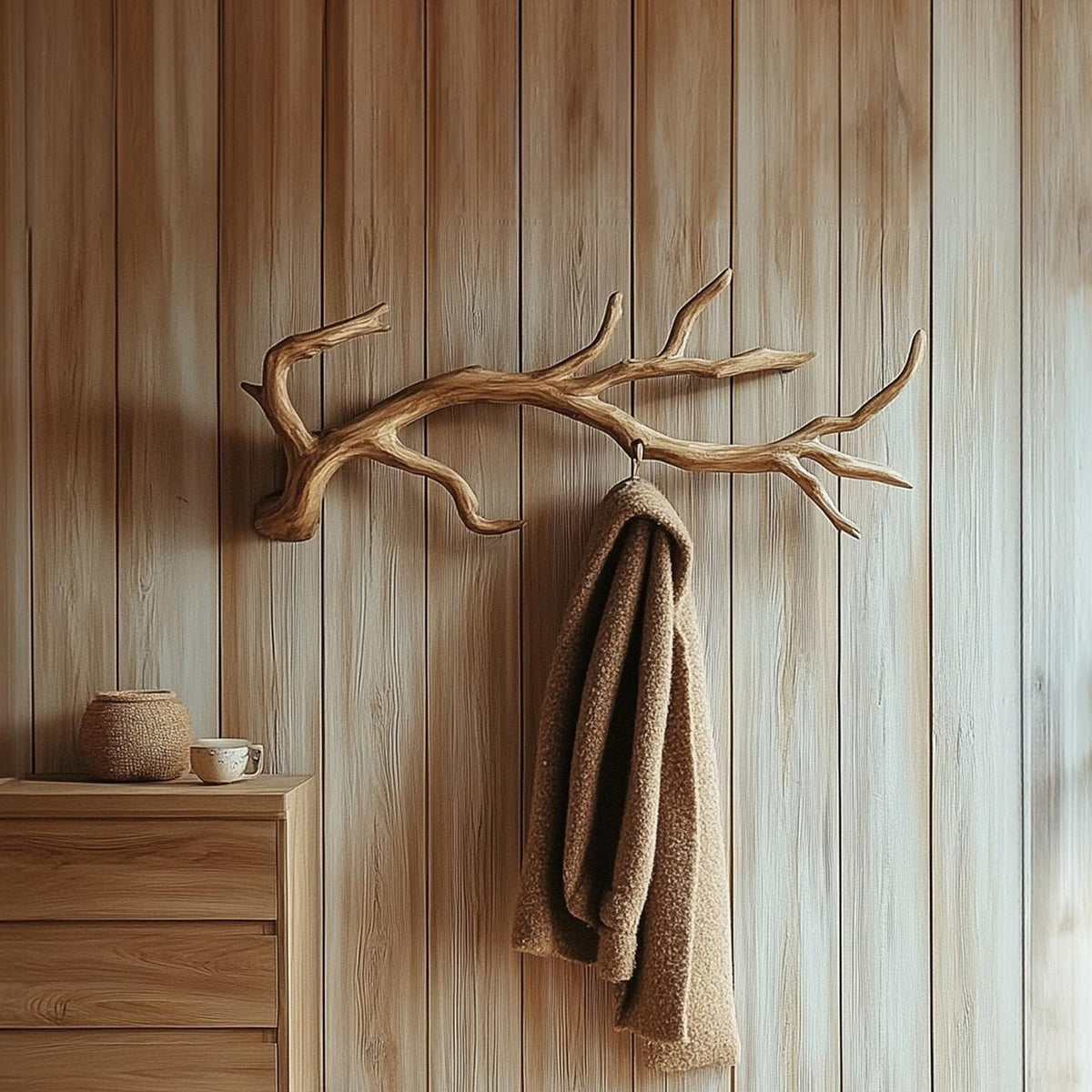Rustic Branch Wall Hook Solid Wood Entryway Decor