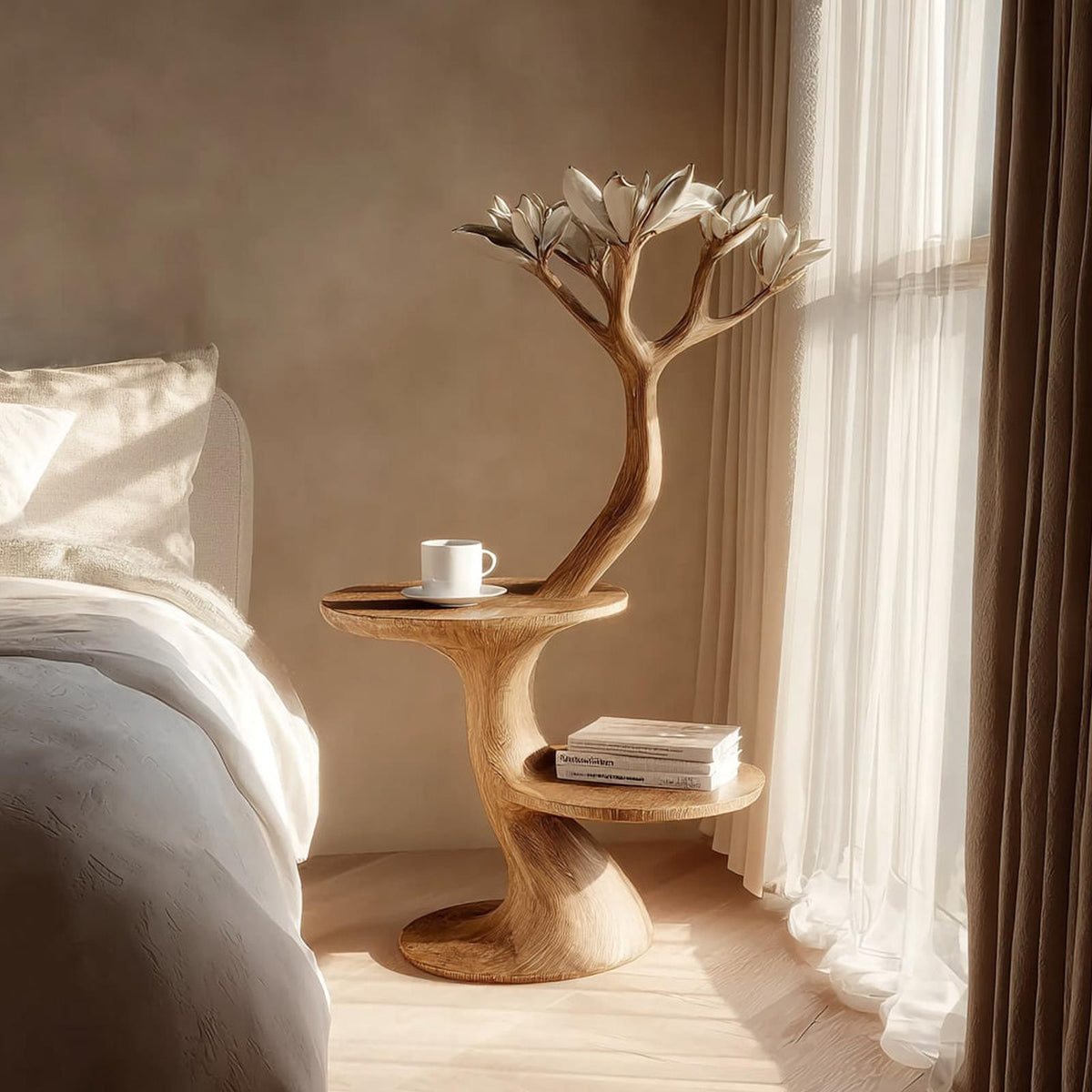Rustic Tree Form Bedside Table Modern Bedroom