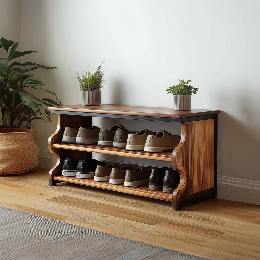 Midcentury Shoe Rack Bench Farmhouse Entryway