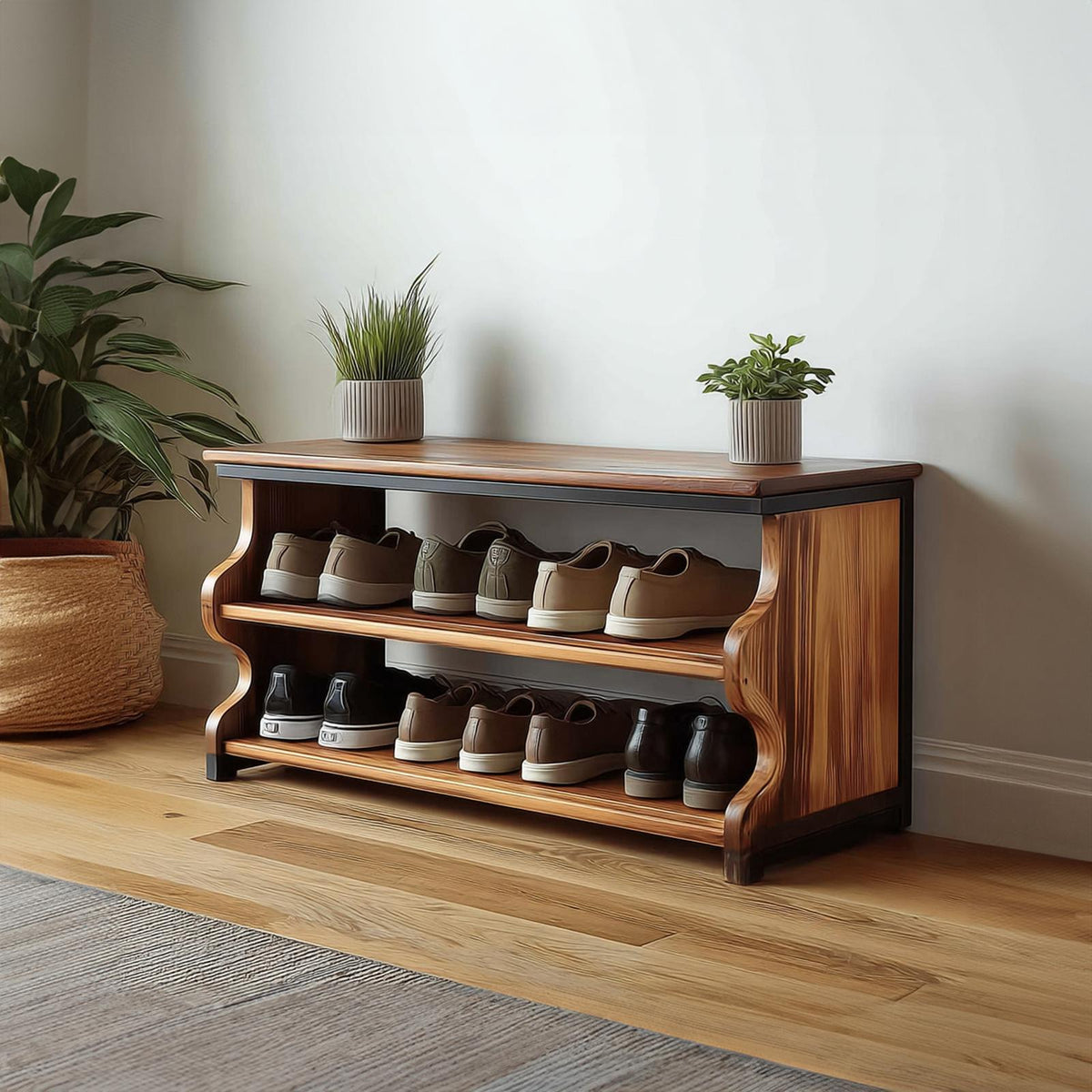 Midcentury Shoe Rack Bench Farmhouse Entryway