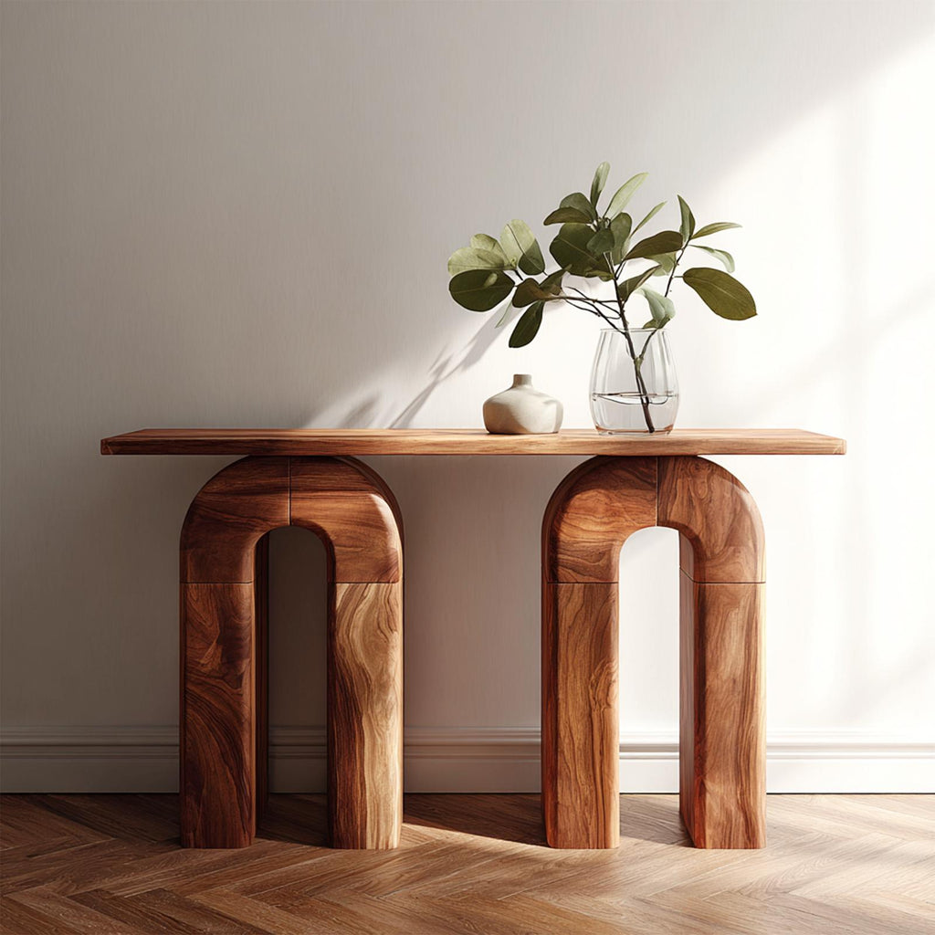 Mid Century Organic Modern Wood Console Table, Natural Edge Entryway & Hallway Accent Credenza Table, Model