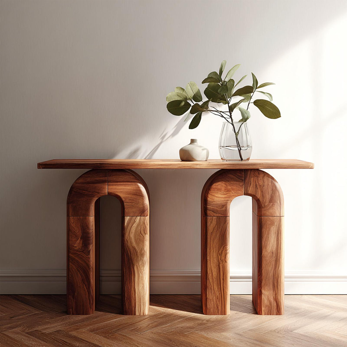 Mid Century Organic Modern Wood Console Table, Natural Edge Entryway & Hallway Accent Credenza Table, Model