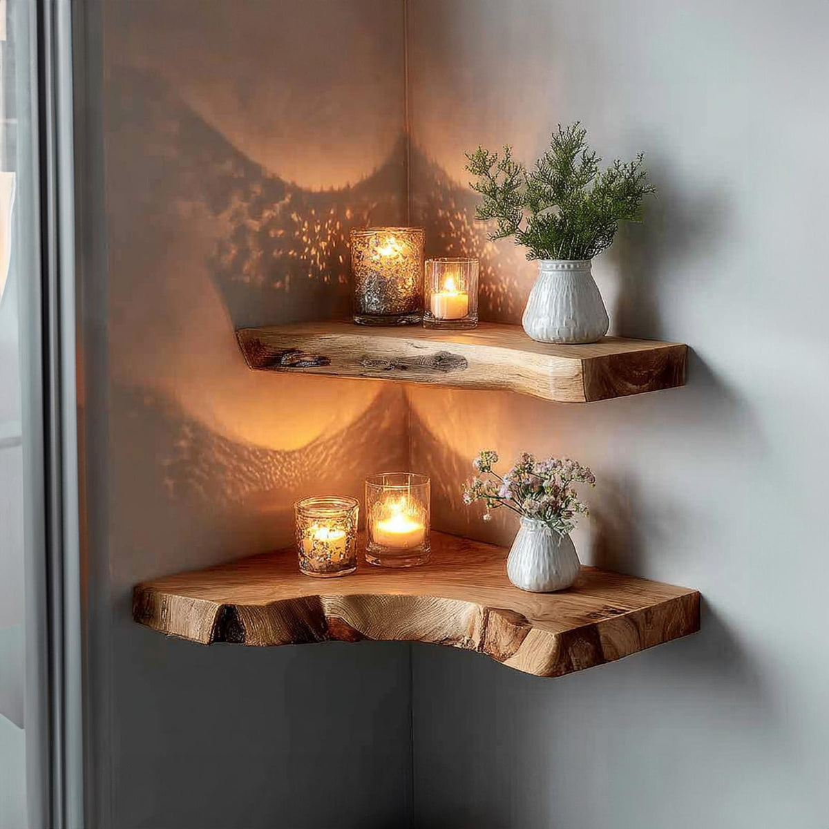 Rustic Corner Floating Shelf Home Office