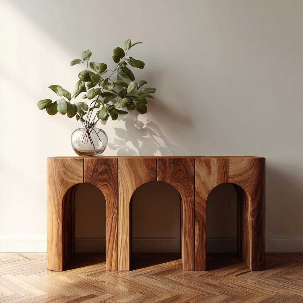 Mid Century Wooden Arch Console Table, Modern Curved Entryway Accent & Living Room Sofa Table, Model