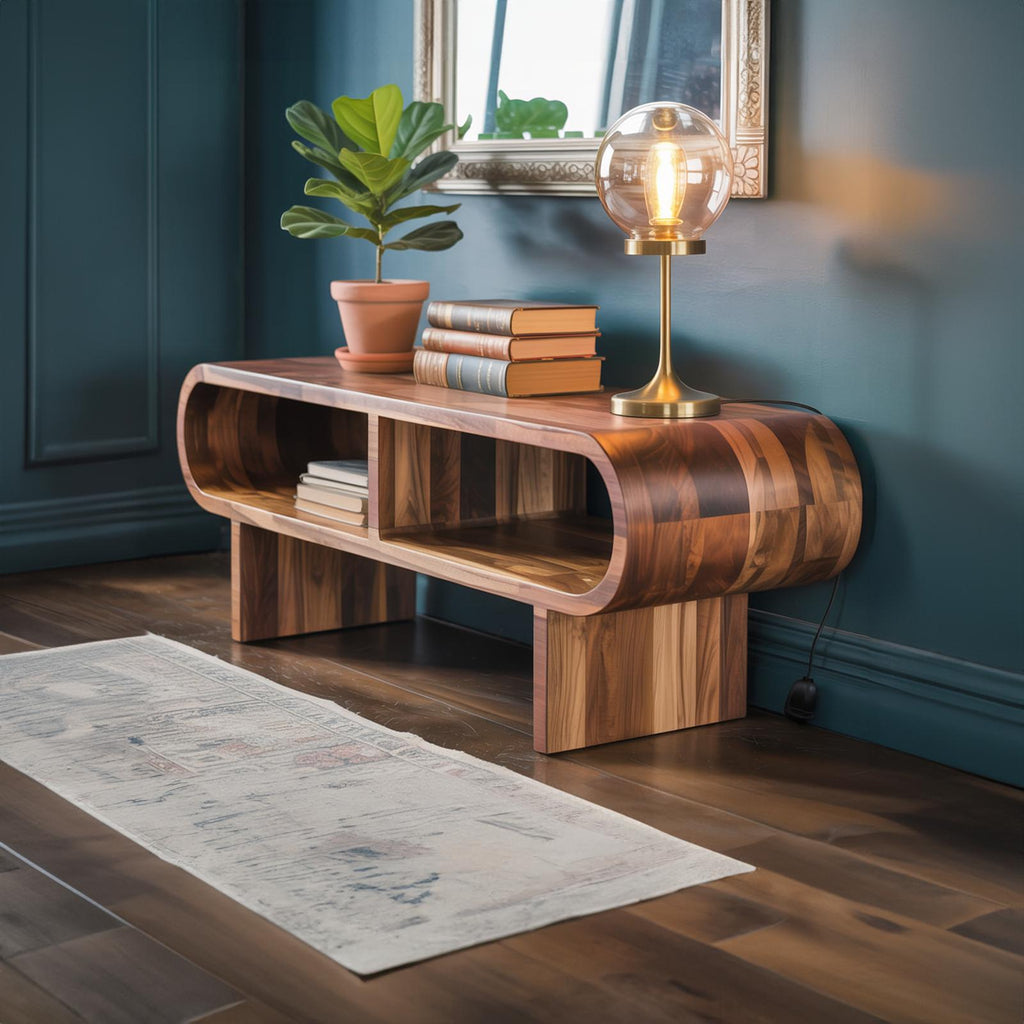 Organic Modern Rounded Wood Cabinet, Curved Bedroom Dresser & Living Room Accent Storage Sideboard, Model
