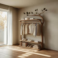 Rustic Wood Tree Wardrobe Rack, Handcrafted Solid Timber Clothes Hanging Organizer, Bedroom Free Standing Coat Rack