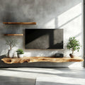 Rustic Wall Mounted TV Shelf, Floating Solid Wood Media Console & Entertainment Storage for Living Room