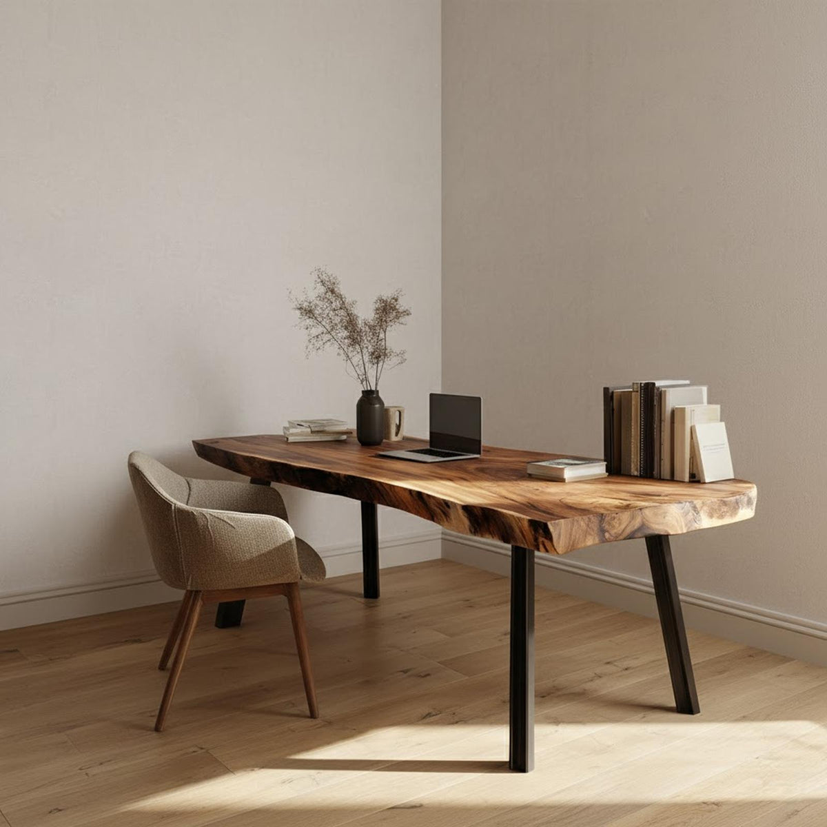 Organic Modern Work Desk, Handcrafted Solid Wood Writing Computer Table for Home Office, Bedside Study Room