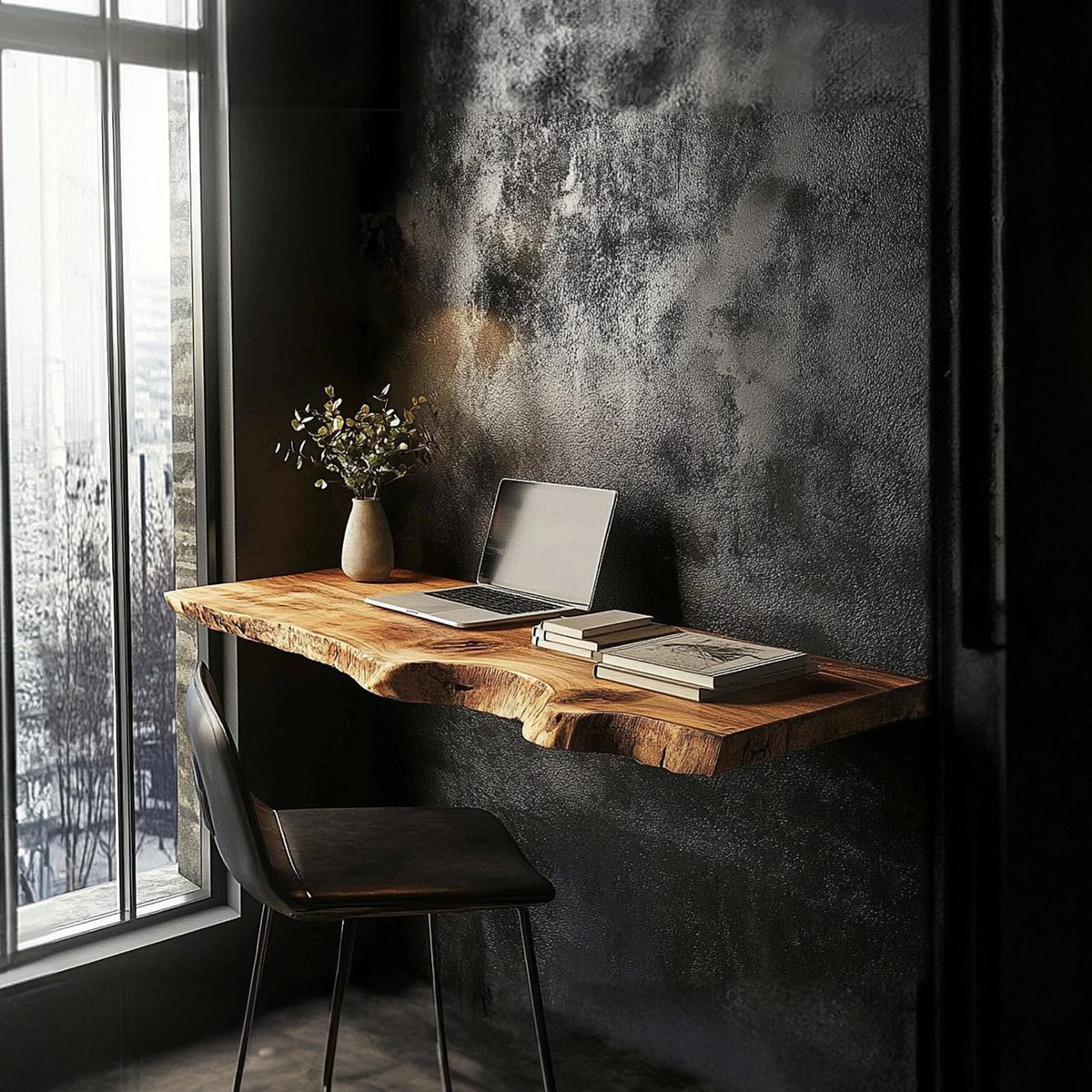 Rustic Floating Wood Desk, Wall Mounted Compact Space-Saving Study Table & Laptop Writing Desk for Home Office or Bedroom