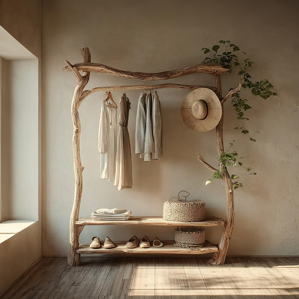 Rustic Clothing Rack Bedroom Entryway Storage