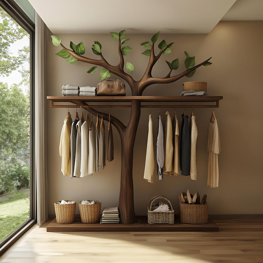 Rustic Tree Branch Wooden Clothing Rack Handmade Bedroom