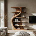 Rustic Handcrafted S Shape Wooden Cabinet Solid Wood Living Room Interior Feature Decor SINLKISC447