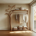 Rustic Tree Clothes Rack Solid Wood Bedroom Organizer