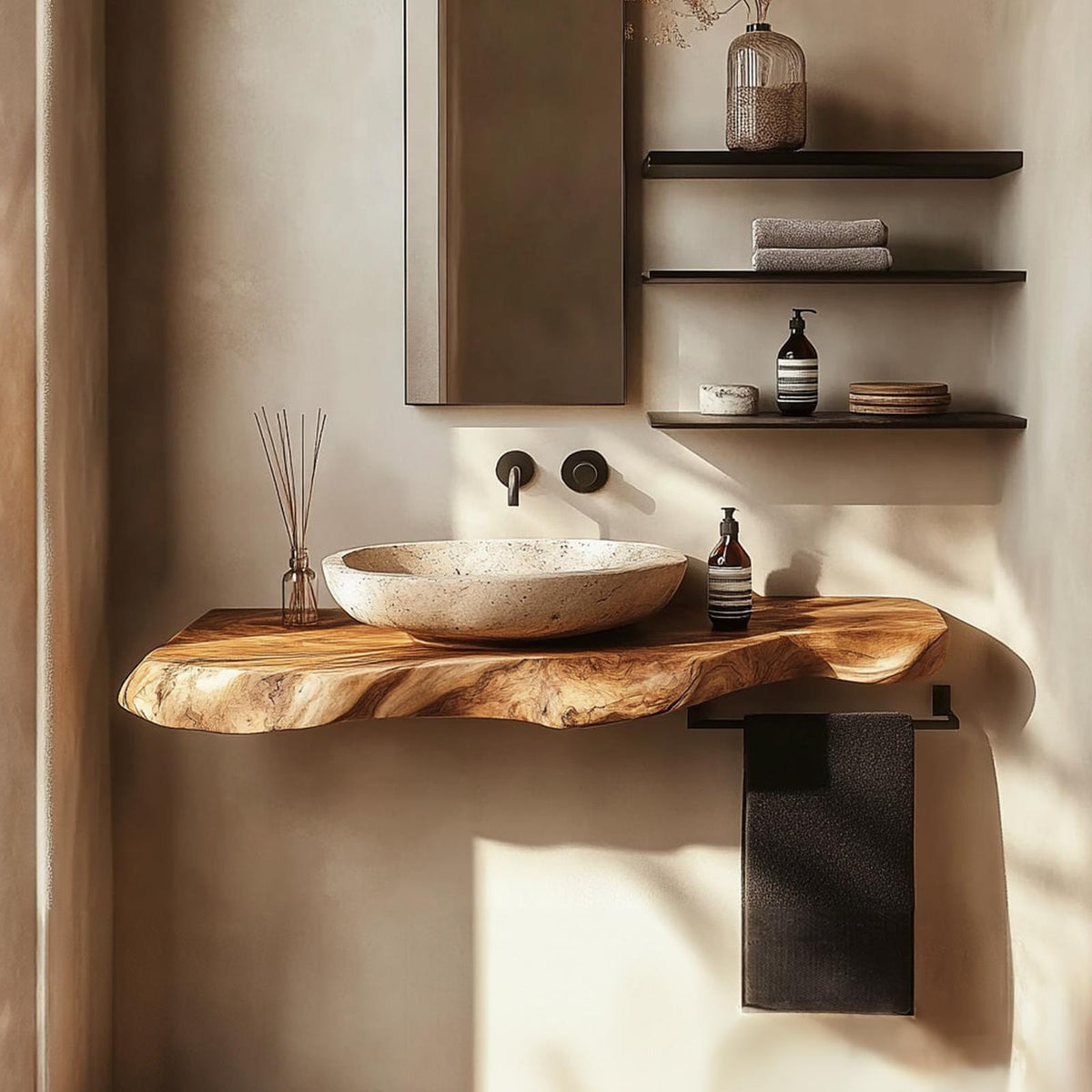 Rustic Bathroom Vanity Shelf Live Edge Wood Bathroom Decor SINLKIBRV212