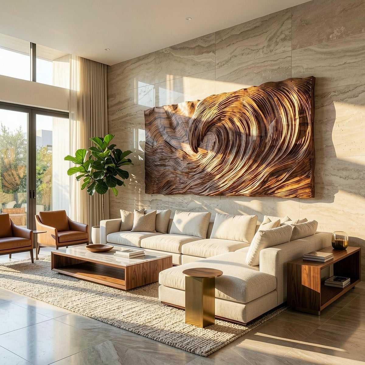 Modern Wood Sculpture Wall Decor, Handcrafted Abstract Wooden Hanging Art for Living Room