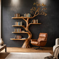 Rustic Solid Wood Tree Bookshelf, Handcrafted Sculptural Wall Mounted Branch Bookcase for Living Room