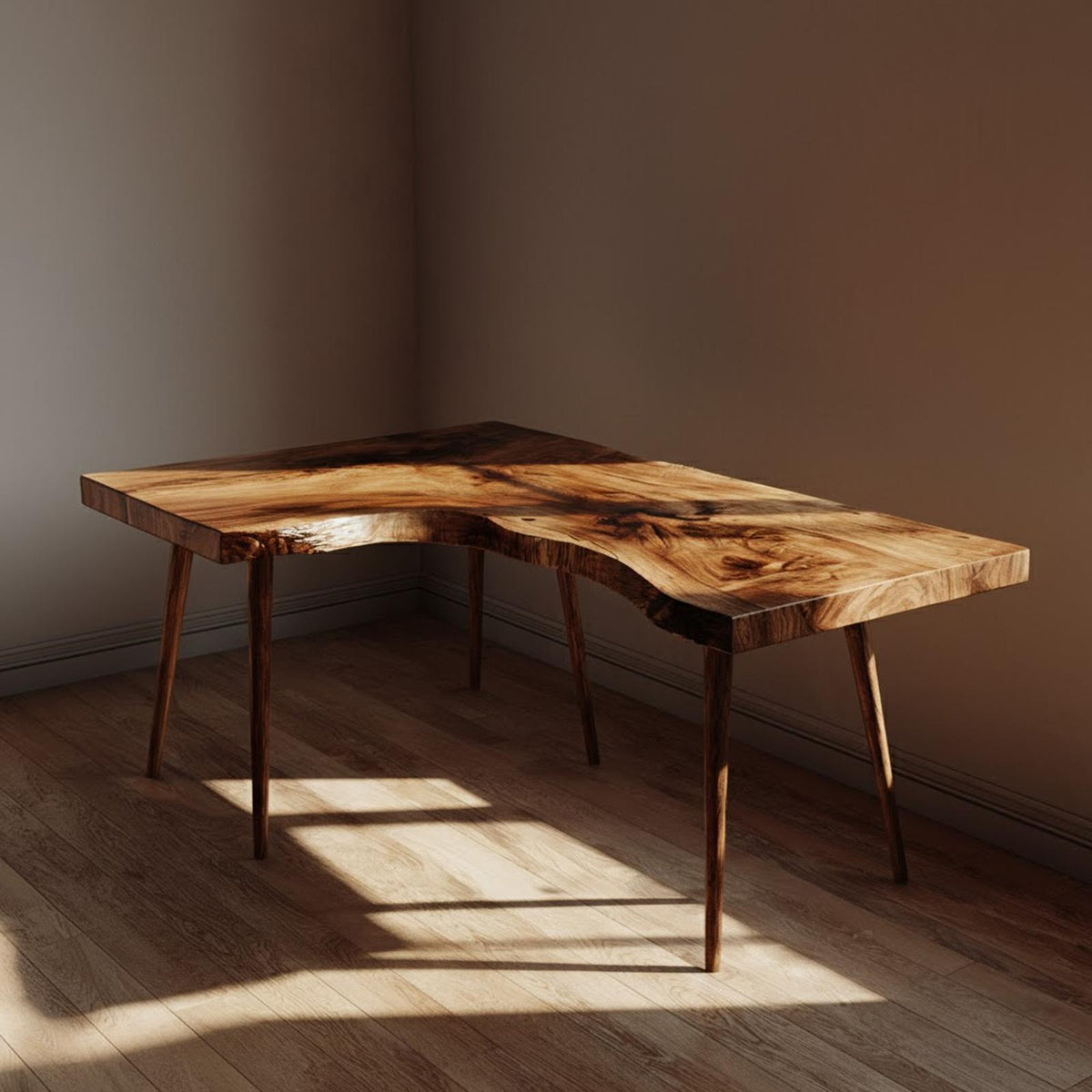 Rustic Organic Corner Office Desk, L-Shaped Solid Wood Writing Computer Table for Creative Studio, Reading Room
