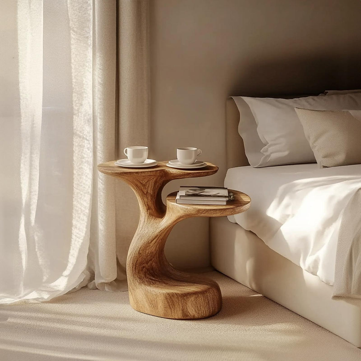 Handcrafted Rustic Wood End Table, Decorative Bedroom Accent Nightstand & Small Side Table for Cozy Living Room