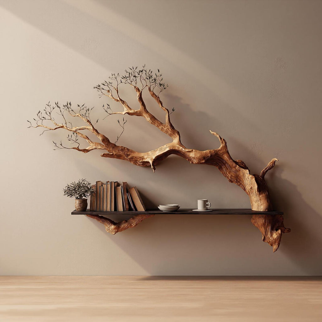 Rustic Tree Branch Floating Shelf Living Room Wall Decor