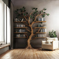 Rustic Tree Shaped Bookshelf, Handcrafted Solid Wood Wall Mounted Bookcase & Floating Display Shelf for Living Room Decor