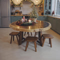 Spry Interior Rustic Round Dining Table, Handcrafted Solid Wood Pedestal Kitchen Table, Dining Room Family Centerpiece, SINLKIDT139