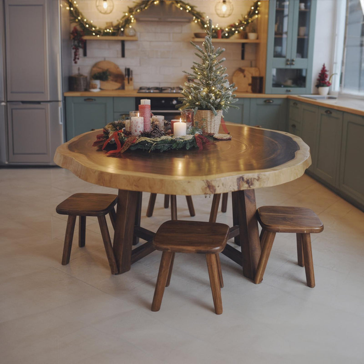 Spry Interior Rustic Round Dining Table, Handcrafted Solid Wood Pedestal Kitchen Table, Dining Room Family Centerpiece, SINLKIDT139