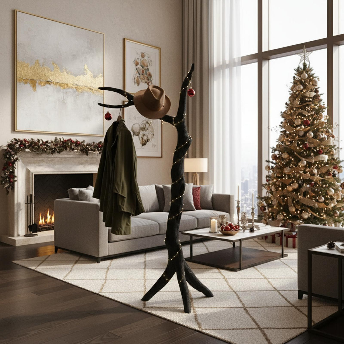 Rustic Tree Coat Rack Handcrafted Christmas Living Room Decor