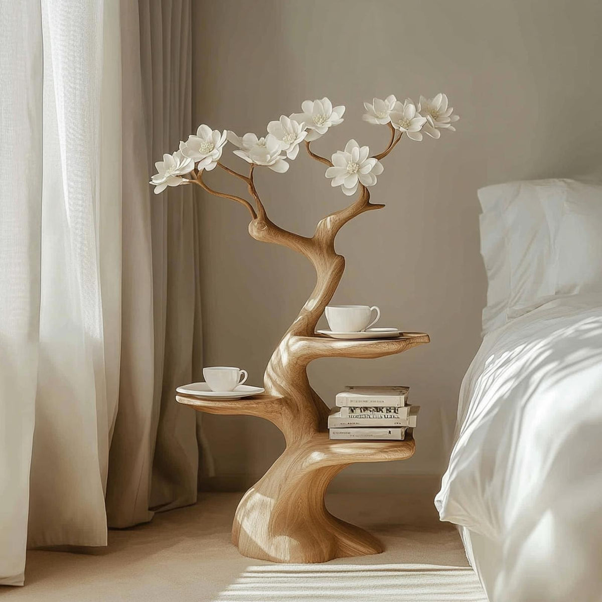 Rustic Decorative Wooden Side Table, Handcrafted Accent End Table & Bedside Nightstand for Living Room, Reading Nook